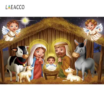 Laeacco Otroška Risanka Jezus Rojstva Božič Jaslice S Sveto Družino Angel Stranka Portret, V Ozadju Foto Kulise