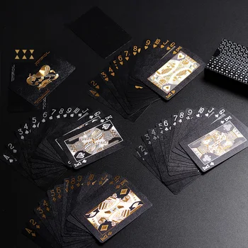 2 Kompleta/Veliko Poker Plastičnih Nepremočljiva Ustvarjalne Zlato, Črno Zlato Folijo, Igralne Karte, Družabne Igre Stroj Plastičnih Kart Poker