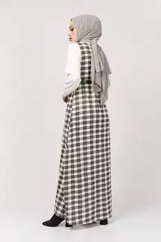 Ženske, Dolg Rokav Obleka sive obavijen kariran velik vzorec velikosti Bombaž Hidžab Muslimanskih Moda 2021 Zima Poletje Turčija Priložnostne Obrabe