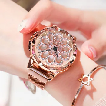 Luksuzni rose zlato uro ženske Magnetni 360 stopinj rotacija, kremen zapestne ure za ženske dame watch ura zegarek damski