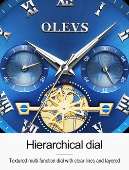 Tourbillon Quartz moška Watch nepremočljiva Večfunkcijsko big izbiranje iz nerjavečega jekla Poslovne moške ure Svetlobna ura OLEVS2859