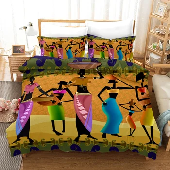 Afriške Posteljnina Nabor Ljudi Ženska Rjuhe Zalivu za Odrasle Puščavi Geometrijske Rdeče Sonce Bedclothes King Size Postelja Set Home Tekstil