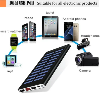 Sončna energija Banke 30000mah 2 USB Zunanje Baterije LED Prenosni Powerbank Mobilni Telefon Solarni Polnilec za pametni telefon