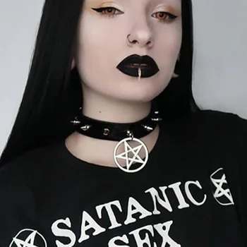 Gothic Choker Kovinski Pentagram Ropstva PU Usnja Ženske Pasu Ogrlica Punk Trendy Rock Seksi Gothic Nakit Harajuku Black Choker