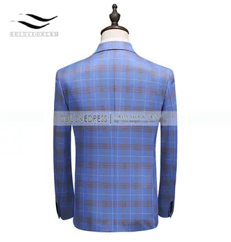 Moška Obleka Dvojno Zapenjanje Kariran Tuxedos Za Moške, Svetlo-Modra Klasičen Design / Tailcoat Groomsmen 2 Kosa（Blazer +Hlače）