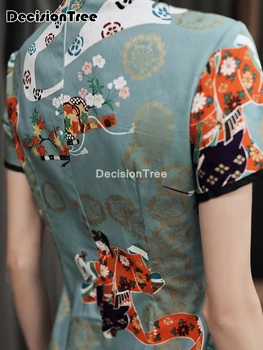 2021 kitajska obleka ženska qipao kratek cheongsam ženske tradicionalno satenasto obleko elegantno letnik japanes slog tiskanja qipao obleko