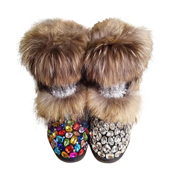 Evropska jesen in zimo, ročno vdelan lisica krzno, usnje, usnjeni ženski čevlji modni debelo, toplo in udobno meri sneg škornji.