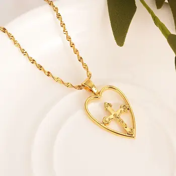Srce, križ, Nakit sklopov Klasične Ogrlice Uhani Nastavite Solid Gold, ki je Napolnjena Medenina,Arabska/Afrika Poroko nevestino Doto ženske, dekleta