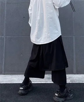Yoji Yamamoto temno veter svoboden ponaredek dva kosa krilo, hlače moški ins nišo nepravilna, široko noge hlače devet točk priložnostne hlače