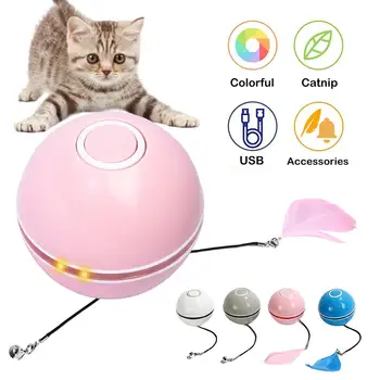 Smart Interaktivne Mačka Igrače, Pisane LED Samostojno Vrtenje Žogo Z Catnip Bell In Pero USB Polnilne Mačka Žogo Igrača