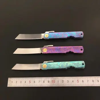 HIGONOKAMI Japonski Slog Rezilo Zložljiva Žepni Nož Titanium TA2 ročaj 14C28N rezilo EOS kompaktni nož
