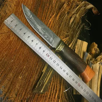 Modna črna prašičev vzorec naravnost nož črni leseni ročaj 58HRC visoko trdoto prostem življenj, potapljaški nož