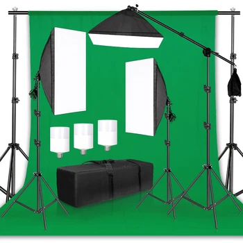 Fotografija Studio Softbox Razsvetljave, Komplet z 2MX3M Ozadju Okvir Zelene Kulise za Fotografijo, Video Portret Izdelek Streljanje