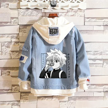 Anime Denim Jeans Jakno HUNTER x HUNTER Kostum GON·FREECSS slika Cosplay Denim srajco Odraslih Jesen Pomlad Hooded Outwear Plašč