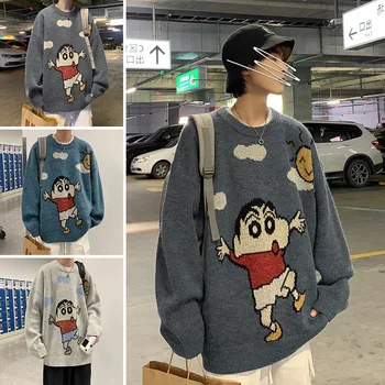 Moški pulover Harajuku Hip Hop Ulične Risanka Moških Oblačil Puloverju O-vratu Oversize Moda Priložnostne Nekaj Moški Puloverji