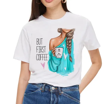 Ženske T-shirt 2021 Modna Oblačila Bele Espresso Patronum Tshirt Kratek Rokav Pismo Tiskanje O-vratu Mama Tee Evropskih Poletnih Vrh