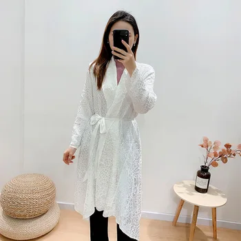 2020 jesen zima bela Letnik ženske Pasu suknjič Ribe lestvice ročno nabrano jarek plašč izgleda tanke indie estetska oblačila