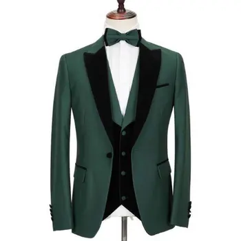 2020 Novo Modno Zeleno moško Obleko, po Meri Izdelane Formalne Ženina, ki bo Ustrezala Poroko Slim Fit Obleko, Ženin Jopičem Za Moške (Plašč+Telovnik+hlače)