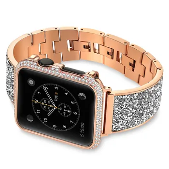Luksuzni Kovinski Diamantno Trak za Apple Watch band 6 5 4 44/40 mm Zapestnica iz Nerjavečega Jekla za iwatch 5 4 3 42/38 mm ženske watchband