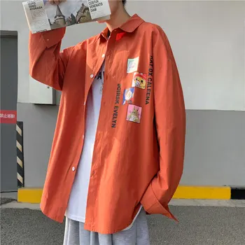 Moške Prevelik Srajce, Mens Moda Bombaž Anime Bluzo 5xl Oversize Dolge Rokave Obleko Srajco za Moške Človek Oblačila Priložnostne