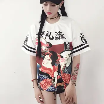 Japonski Dekle Ženske Oblačila Vrhovi Svoboden Maxi T-shirt Študent Najstnik Kratek Rokav Pismo zgornji deli oblacil Ženske