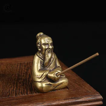 Antični Bronasti Taoism v Angleščino-Tse LaoZi Pomirjajo Živce, Kip Čistega Bakra Buda Figurice Okraski Kadila Gorilnik Doma Dekor