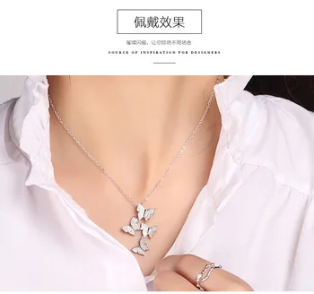 925 Sterling Srebrna Ogrlica Kratek korejski Moda Metulj Vdelan Cirkon Clavicle Verige Sterling Silver Ornament za Ženske