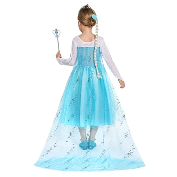 Elsa Beading Princesa Obleko Za Dekle Z Dolgimi Til Repi Otroci Halloween Kostumi Sodijo Otroci, Darilo Za Rojstni Dan Fancy Obleke