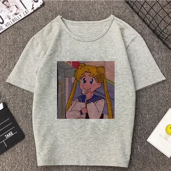 Poletje 2020 Nov Izdelek Srčkan Sailor Moon Anime Tiskanje Vrh Japonski Slog Siva Oblačila Harajuku Ljubka Lady T-shirt Moda Vrh