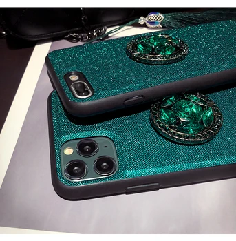 S 360-Diamond Telefon Zvoni, Zelena Nosorogovo Trak Tassel Primeru Za iPhone 11 Pro Max X XR XS 6 6s 7 8 Plus Primeru Bleščice Bling