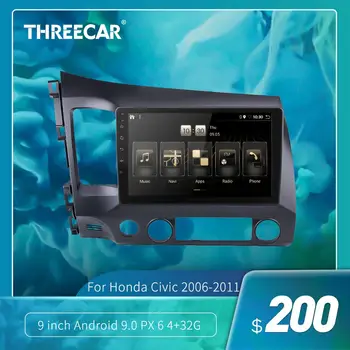 Threecar 2din Android 9.0 Ouad Jedro PX6 Avto Radio Stereo za Honda Civic 2006-2011 GPS Navi Avdio, Video Predvajalnik, Wifi, HDMI DAB +