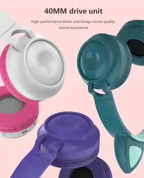 5 Barvo Srčkan Brezžične Slušalke Žareče Bluetooth 5.0 Slušalke Mačje Uho Slušalke Hifi Stereo Glasbe, Slušalke Z Mikrofonom