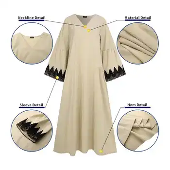 Jeseni Bombaž Obleko VONDA 2021 Ženske Priložnostne Mozaik Dolg Rokav Seksi V Vratu Mid-Tele Obleke Plus Velikost Bohemian Vestidos 5XL