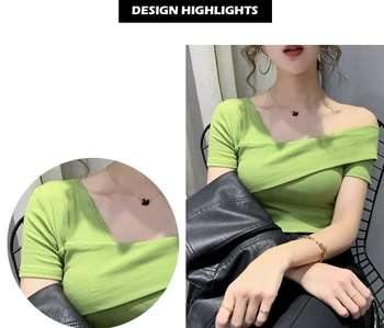 Korejski Oblačila Moda Votlih Out majica s kratkimi rokavi Ženske 2020 Novo Poletje Bela Črna Vrhovi Ropa Mujer Dno Majica Tees 10060