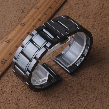 Polished black Watchbands 20 mm 21 mm 22 mm 23 mm 24 mm čista Moda keramični Watch Pasu Trak Moških Srebrne sponke Zapestnica Zamenjava
