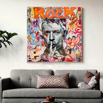 Grafiti Pop Art Slavni Rocker David Bowie Portret Platno, Slikarsko, Plakati, Tiskanje Bar Street Art Stenske Slike za dnevno Sobo