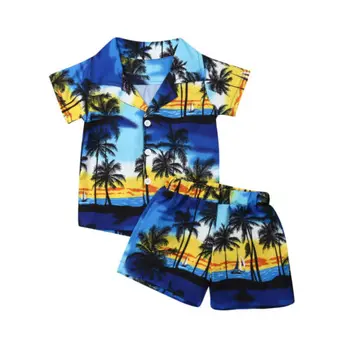 Malčka Fant Obleke 2PCS Malčke Boys Hawaiian Tabor Majica, kratke Hlače, Hlače, Obleke Sklop Priložnostne Oblačila za Plažo