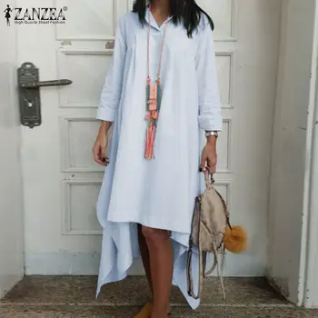 2019 ZANZEA Moda Asimetrični Vrhovi ženska Majica Priložnostne Obleko z Dolgimi Rokavi Tunci Vestidos Ženski Dolg Rokav Haljo Plus Velikost