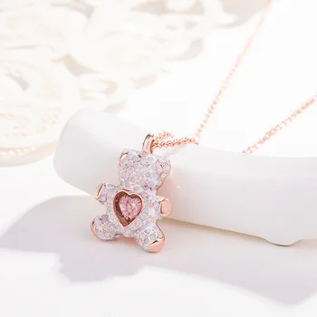 Visoka kakovost cute sweet romantično medvedek ogrlico, obesek, ženska roza ljubezen kristalno preprost in živahno srčkan ženski nakit