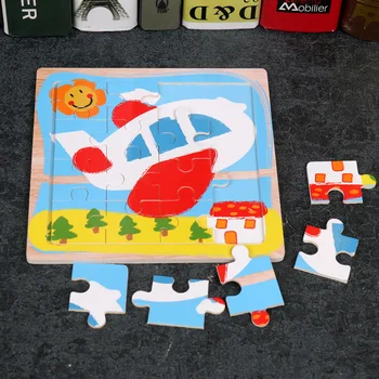 Mini Velikosti 15*15 CM Otroci Igrače Puzzle Les Lesena 3D Puzzle Sestavljanke za Otroke, Otroška Risanka Živali/Promet Uganke Izobraževalne Igrače