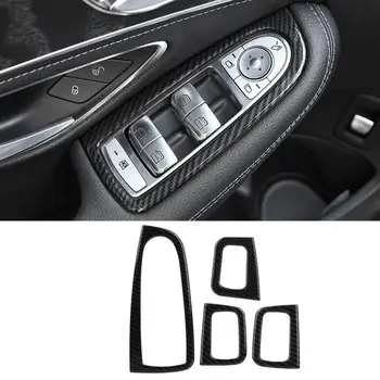 4Pcs Ogljikovih Vlaken Slog Avto Električna Okna Dvigalo Stikalo Gumb za Kritje Trim za Mercedes Benz C Razred W205-2018 Avto Styling