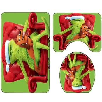 Grinch Ukradel Božič Nepremočljiva Tuš Zavese, Preproge Pokrov Wc Pokrov Kopel Mat Pad 4 Delni Set 3D Tiskanja Kopalnica Dekor