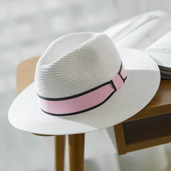Seioum Nov ženski sombreros ženske poletni klobuk klasični črno roza girdle Panama sunhats Jazz Klobuk plaži klobuki za ženske chapeau