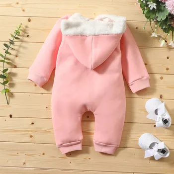Otrok je toplo runo kapuco romper Novorojenega Dojenčka Baby Dekleta Pozimi Toplo Debele Romper Jumpsuit Hooded Plasti Obleke korejski Y4
