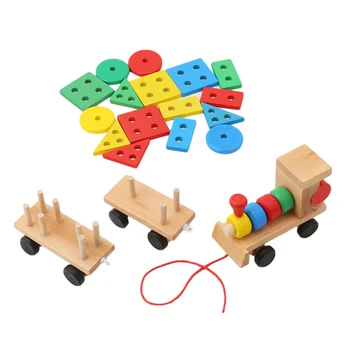 Vroče Prodajo 2021 Otroci Baby Razvojne Igrače, Lesene Vlak, Tovornjak Nabor Geometrijskih Bloki Čudovito Darilo Igrača