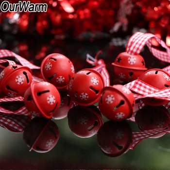 OurWarm 20pcs Jingle Bells Božično Drevo Okraski Visi Rdeča Snežinka Kovine, Zvonci Christmas Tree Okraski s 30 cm Traku