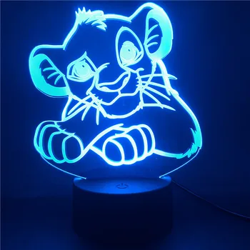 Disney Levji Kralj Simba Akril 3d Led Nočna Lučka Lučka za Childrne Cartoon Živali Nočna za Otroke Spalnica Dekor Darila