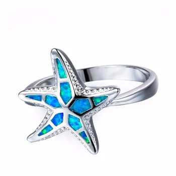 Moda Blue Fire Opal Zvezda Obroči 925 Sterling Silver Obroči Za Ženske, Nakit Darila 2018
