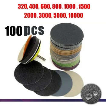 100 kozarcev Sandpapers 3in/75 mm Nepremočljiva Brušenje Diskov, Wet & Dry Zgrinjati šmirgl papir 320-10000 Pesek