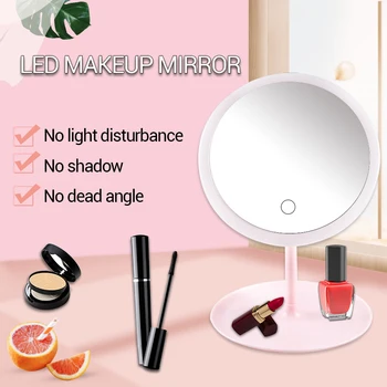 LED Kozmetično Ogledalo Krog Ličila Ogledalo S Svetlobo, Za Ženske 3 Načini Zaslona na Dotik Make-up Ogledalo Z LED Svetlobo Naravno Bela